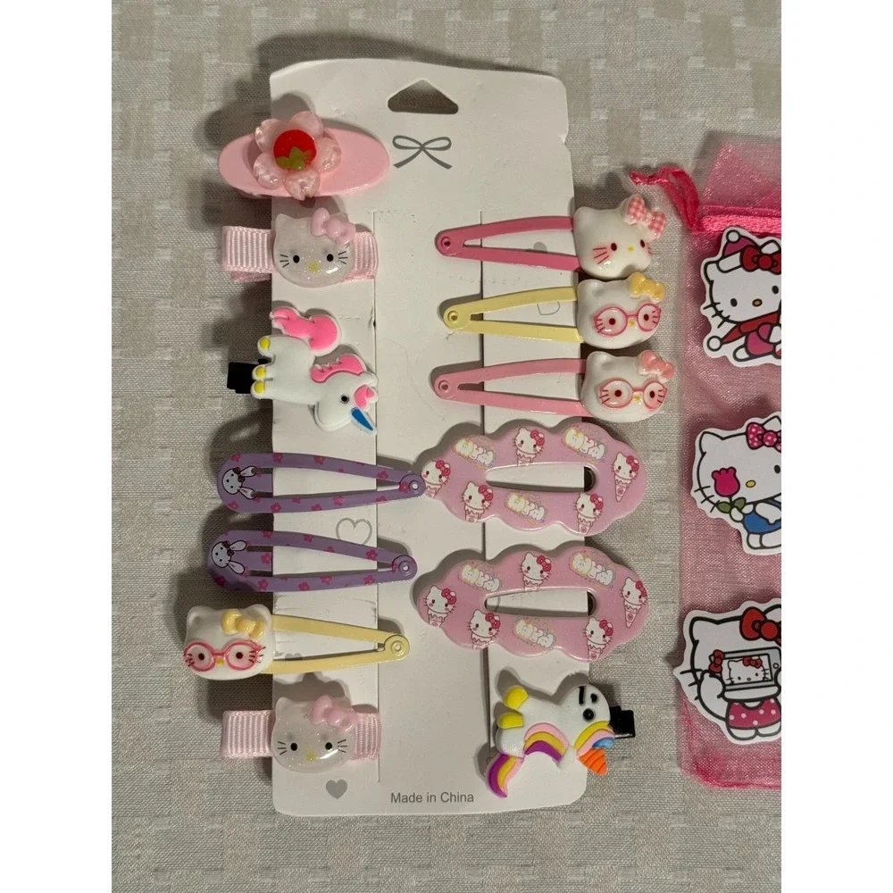 Kawaii Hello Kitty Hair Clips For All Hair Types Anime Pen Stickers Gift Pack